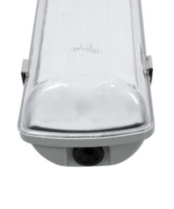 GLOBOSTAR® VIGAS 90613 Γραμμικό Βιομηχανικό Φωτιστικό Σκαφάκι Tri-Proof με Μεταλλικά Clips για 2 x Λάμπες T8 G13 120cm Τύπου Φθορίου LED Τροφοδοσίας Ενός Άκρου 120° AC 220-240V Αδιάβροχο IP65 – Γκρι με Διάφανο Κάλυμμα Πλαστικό PC – Μ126 x Π11.5 x Υ9cm