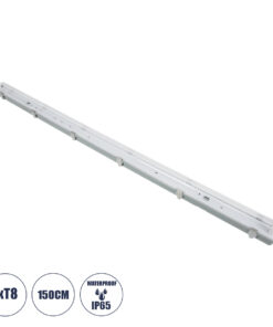 GLOBOSTAR® VIGAS 90614 Γραμμικό Βιομηχανικό Φωτιστικό Σκαφάκι Tri-Proof με Μεταλλικά Clips για 1 x Λάμπες T8 G13 150cm Τύπου Φθορίου LED Τροφοδοσίας Ενός Άκρου 120° AC 220-240V Αδιάβροχο IP65 - Γκρι με Διάφανο Κάλυμμα Πλαστικό PC - Μ156 x Π8 x Υ9cm