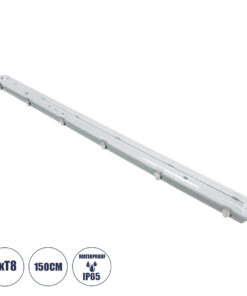 GLOBOSTAR® VIGAS 90615 Γραμμικό Βιομηχανικό Φωτιστικό Σκαφάκι Tri-Proof με Μεταλλικά Clips για 2 x Λάμπες T8 G13 150cm Τύπου Φθορίου LED Τροφοδοσίας Ενός Άκρου 120° AC 220-240V Αδιάβροχο IP65 – Γκρι με Διάφανο Κάλυμμα Πλαστικό PC – Μ156 x Π12 x Υ9cm