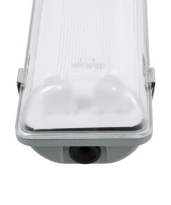 GLOBOSTAR® VIGAS 90615 Γραμμικό Βιομηχανικό Φωτιστικό Σκαφάκι Tri-Proof με Μεταλλικά Clips για 2 x Λάμπες T8 G13 150cm Τύπου Φθορίου LED Τροφοδοσίας Ενός Άκρου 120° AC 220-240V Αδιάβροχο IP65 – Γκρι με Διάφανο Κάλυμμα Πλαστικό PC – Μ156 x Π12 x Υ9cm