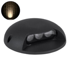 GLOBOSTAR® STEPLUNA 90616 Φωτιστικό Σκαλοπατιού / Διαδρόμου LED 3W 330lm 10° DC 24V Αδιάβροχο IP65 Θερμό Λευκό 2700K Dimmable - Bridgelux SMD Chip - Μαύρο Ματ - Μ12 x Π12 x Υ3cm - 3 Χρόνια Εγγύηση