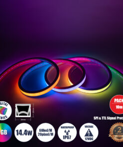 GLOBOSTAR® NEONIO-B 90754 Ψηφιακή Pixel Addressable Ταινία Neon Flex LED 14.4W/m 864lm/m 90° DC 12V Αδιάβροχο IP65 60 x SMD5050 Chip/m 20 x Pixel/m Πολύχρωμο RGB Dimmable SPI/TTL Protocol IC SM16703P/WS2811/WS2812 - Sanan SMD Chip - Μ1000 x Π3 x Υ2cm - Ρολό 10 Μέτρων - 3 Χρόνια Εγγύηση