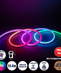 GLOBOSTAR® NEONIO-C 90755 Ψηφιακή Pixel Addressable Ταινία Neon Flex LED 14.4W/m 864lm/m 180° DC 12V Αδιάβροχο IP65 60 x SMD5050 Chip/m 20 x Pixel/m Πολύχρωμο RGB Dimmable SPI/TTL Protocol IC SM16703P/WS2811/WS2812 - Μ1000 x Π1 x Υ2.3cm - Ρολό 10 Μέτρων - 3 Χρόνια Εγγύηση