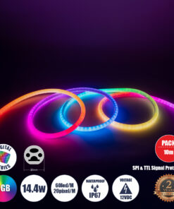 GLOBOSTAR® NEONIO-D 90756 Ψηφιακή Pixel Addressable Ταινία Neon Flex LED 14.4W/m 864lm/m 360° DC 12V Αδιάβροχο IP65 60 x SMD5050 Chip/m 20 x Pixel/m Πολύχρωμο RGB Dimmable SPI/TTL Protocol IC SM16703P/WS2811/WS2812 - Sanan SMD Chip - Μ1000 x Π2 x Υ2cm - Ρολό 10 Μέτρων - 3 Χρόνια Εγγύηση