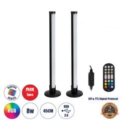 GLOBOSTAR® DIGICOLUMN 90760 Μοντέρνο Επιτραπέζιο Φωτιστικό LED 16W 1280lm 180° DC 5V IP20 RGB Dimmable - Lumileds SMD Chip - Μαύρο - Μ3 x Π3 x Υ45cm - Σετ 2 Τεμαχίων - 2 Χρόνια Εγγύηση
