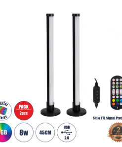 GLOBOSTAR® DIGICOLUMN 90760 Μοντέρνο Επιτραπέζιο Φωτιστικό LED 16W 1280lm 180° DC 5V IP20 RGB Dimmable - Lumileds SMD Chip - Μαύρο - Μ3 x Π3 x Υ45cm - Σετ 2 Τεμαχίων - 2 Χρόνια Εγγύηση