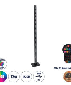 GLOBOSTAR® DIGICOLUMN 90762 Μοντέρνο Επιδαπέδιο Γραμμικό Ψηφιακό Φωτιστικό Digital Pixel Symphony Bar με RF Ασύρματο Χειριστήριο LED 12W 960lm 90° DC 5V με USB 2.0 IP20 Πολύχρωμο RGB Dimmable - Μαύρο - Μ3.4 x Π2.5 x Υ122cm - 2 Χρόνια Εγγύηση