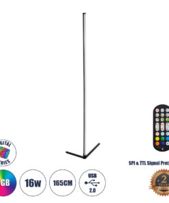 GLOBOSTAR® DIGICOLUMN 90763 Μοντέρνο Επιδαπέδιο Γραμμικό Ψηφιακό Φωτιστικό Digital Pixel Symphony Bar με RF Ασύρματο Χειριστήριο LED 16W 1280lm 180° DC 5V με USB 2.0 IP20 Πολύχρωμο RGB Dimmable - Μαύρο - Φ3 x Υ165cm - 2 Χρόνια Εγγύηση