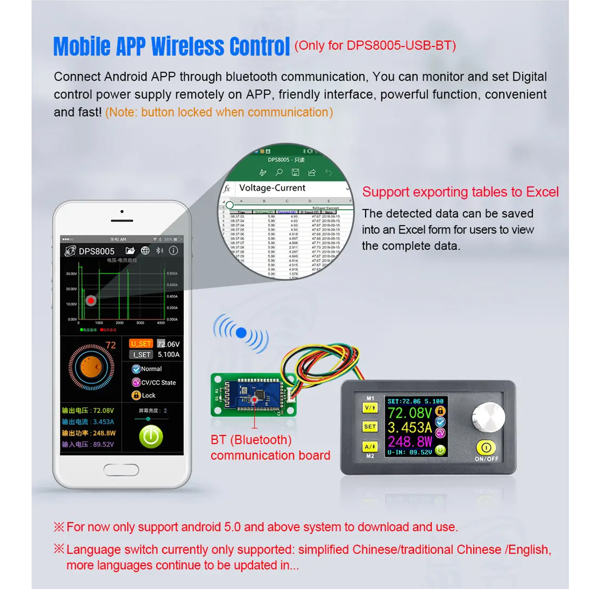 GloboStar® 79984 DPS5020-USB-BT Ψηφιακό Δοκιμαστικό Εργαλείο Ηλεκτρονικού/Τεχνικού Τμήματος Ρυθμιζόμενης Τάσης & Ampere - Βολτόμετρο/Αμπερόμετρο/Βατόμετρο Μετατροπέας με LCD Οθόνη Max Output 0-20A/DC 0-50V/0-1000W με Micro USB & Βluetooth APP - Image 22