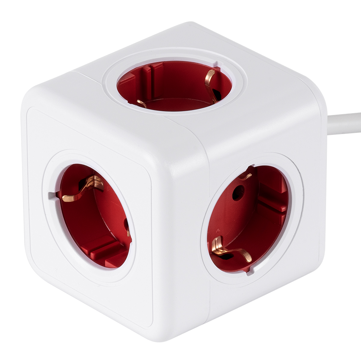 GloboStar® TRAVEL PowerCube PRO Certified 79645 Πολύπριζο 5 Θέσεων με 1.5m Kαλώδιο - 5 Πρίζες Ασφαλείας Childproof EU Schuko AC 220-240V Μ7.5 x Π11.5 x Υ7.5 - Λευκό με Κόκκινο - Max Load 3680W/16A - Image 2