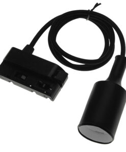 GloboStar S-40056 Διφασικός Connector 3 Καλωδίων με 1 Μέτρο Υφασμάτινο Καλώδιο και Ντουί E27 για Μαύρη Ράγα Οροφής