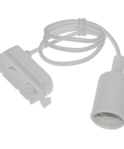 GloboStar S-40055 Διφασικός Connector 3 Καλωδίων με 1 Μέτρο Υφασμάτινο Καλώδιο και Ντουί E27 για Λευκή Ράγα Οροφής