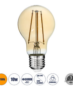 GLOBOSTAR® GLOBE 99038 Λάμπα E27 A60 LED 10W 900lm 360° AC 220-240V IP20 Ultra Θερμό Λευκό 2200K Dimmable - Long Filament Chip - Μελί - Μ6 x Π6 x Υ10.5cm - 3 Χρόνια Εγγύηση