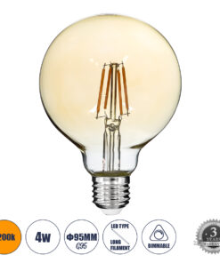 GLOBOSTAR® BUBBLE 99039 Λάμπα E27 G95 LED 4W 350lm 360° AC 220-240V IP20 Ultra Θερμό Λευκό 2200K Dimmable - Long Filament Chip - Μελί - Μ9.5 x Π9.5 x Υ13.7cm - 3 Χρόνια Εγγύηση
