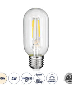 GLOBOSTAR® TUBIS 99057 Λάμπα Σωλήνας E27 T45 LED 4W 440lm 360° AC 220-240V IP20 Φυσικό Λευκό 4500K Dimmable - Long Filament Chip - Διάφανο - Μ4.5 x Π4.5 x Υ11cm - 3 Χρόνια Εγγύηση