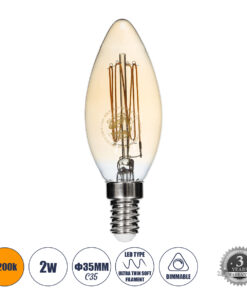 GLOBOSTAR® CANDLE 99058 Λάμπα Κεράκι E14 C35 LED 2W 140lm 360° AC 220-240V IP20 Ultra Θερμό Λευκό 2200K Dimmable - Ultra Thin Soft Spiral Filament Chip - Μελί - Μ3.5 x Π3.5 x Υ10.5cm - 3 Χρόνια Εγγύηση