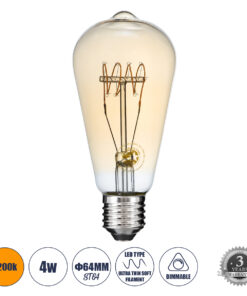 GLOBOSTAR® PEAR 99082 Λάμπα E27 ST64 LED 4W 280lm 360° AC 220-240V IP20 Ultra Θερμό Λευκό 2200K Dimmable - Ultra Thin Soft T Spiral Filament Chip - Μελί - Μ6.4 x Π6.4 x Υ14cm - 3 Χρόνια Εγγύηση