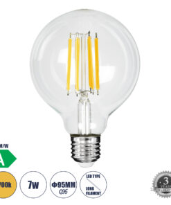 GLOBOSTAR® BUBBLE 99088 Λάμπα E27 G95 LED 7W 1470lm 360° AC 220-240V IP20 Θερμό Λευκό 2700K - Long Filament Chip - Διάφανο - Μ9.5 x Π9.5 x Υ13.8cm - 3 Χρόνια Εγγύηση