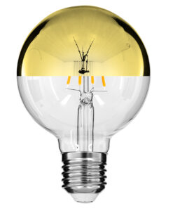 GLOBOSTAR® BUBBLE 99108 Λάμπα E27 G80 LED 4W 400lm 320° AC 220-240V IP20 Ultra Θερμό Λευκό 2200K Dimmable – Filament Chip – Διάφανο με Χρυσό Ανεστραμμένο Καθρέπτη – Μ8 x Π8 x Υ12.5cm – 3 Χρόνια Εγγύηση