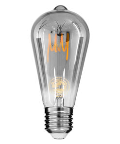 GLOBOSTAR® PEAR 99142 Λάμπα E27 ST64 LED 6W 470lm 360° AC 220-240V IP20 Θερμό Λευκό 2700K Dimmable - Soft T Spiral Filament Chip - Μαύρο Φιμέ - Μ6.4 x Π6.4 x Υ14.5cm - 3 Χρόνια Εγγύηση
