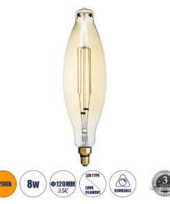 GLOBOSTAR® AVOCADOS 99167 Λάμπα E27 BTT80 LED 8W 650lm 360° AC 220-240V IP20 Ultra Θερμό Λευκό 2200K Dimmable - Long Filament Chip - Μελί - Μ12 x Π12 x Υ44cm - 3 Χρόνια Εγγύηση