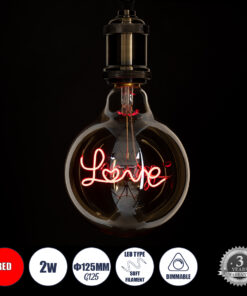 GLOBOSTAR® LOVE 99253 Λάμπα E27 G125 LED 2.4W 204lm 360° AC 220-240V IP20 Κόκκινο Dimmable - Filament Chip - Μελί - Μ12.5 x Π12.5 x Υ18cm - 3 Χρόνια Εγγύηση