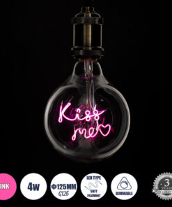 GLOBOSTAR® KISS ME 99256 Λάμπα E27 G125 LED 4W 340lm 360° AC 220-240V IP20 Ροζ Dimmable - Filament Chip - Διάφανο - Μ12.5 x Π12.5 x Υ18cm - 3 Χρόνια Εγγύηση