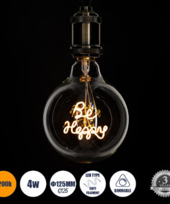 GLOBOSTAR® BE HAPPY 99258 Λάμπα E27 G125 LED 4W 340lm 360° AC 220-240V IP20 Ultra Θερμό Λευκό 2200K Dimmable - Filament Chip - Διάφανο - Μ12.5 x Π12.5 x Υ18cm - 3 Χρόνια Εγγύηση