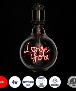 GLOBOSTAR® LOVE YOU 99260 Λάμπα E27 G125 LED 4W 340lm 360° AC 220-240V IP20 Κόκκινο Dimmable - Filament Chip - Διάφανο - Μ12.5 x Π12.5 x Υ18cm - 3 Χρόνια Εγγύηση