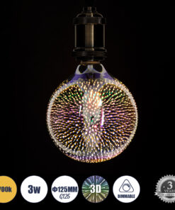 GLOBOSTAR® BUBBLE 99271 Λάμπα E27 G125 LED 3W 201lm 360° AC 220-240V IP20 Θερμό Λευκό 2700K Dimmable – Long Filament Chip – Galaxy Mirror Εφέ – Μ12.5 x Π12.5 x Υ18cm – 3 Χρόνια Εγγύηση