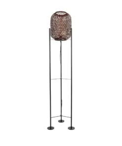 GloboStar® CURACAO 999-0041 Μοντέρνο Επιδαπέδιο Φωτιστικό Μονόφωτο 1 x E27 IP20 Μαύρο Μέταλλο με Καφέ Ξύλο - Μ30 x Π30 x Υ165cm