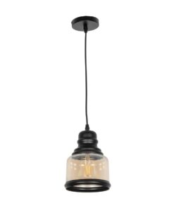 GLOBOSTAR® OLIVER 999-0187 Vintage Κρεμαστό Φωτιστικό Οροφής με Ντουί 1 x E27 AC 220-240V IP20 – Μελί & Μαύρο – Μ15 x Π15 x Υ21.5cm