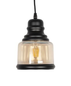 GLOBOSTAR® OLIVER 999-0187 Vintage Κρεμαστό Φωτιστικό Οροφής με Ντουί 1 x E27 AC 220-240V IP20 – Μελί & Μαύρο – Μ15 x Π15 x Υ21.5cm