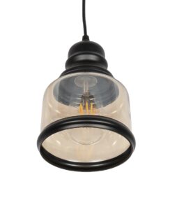 GLOBOSTAR® OLIVER 999-0187 Vintage Κρεμαστό Φωτιστικό Οροφής με Ντουί 1 x E27 AC 220-240V IP20 – Μελί & Μαύρο – Μ15 x Π15 x Υ21.5cm
