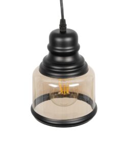 GLOBOSTAR® OLIVER 999-0187 Vintage Κρεμαστό Φωτιστικό Οροφής με Ντουί 1 x E27 AC 220-240V IP20 – Μελί & Μαύρο – Μ15 x Π15 x Υ21.5cm