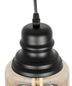 GLOBOSTAR® OLIVER 999-0187 Vintage Κρεμαστό Φωτιστικό Οροφής με Ντουί 1 x E27 AC 220-240V IP20 – Μελί & Μαύρο – Μ15 x Π15 x Υ21.5cm