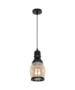 GLOBOSTAR® OLIVER 999-0188 Vintage Κρεμαστό Φωτιστικό Οροφής με Ντουί 1 x E27 AC 220-240V IP20 – Μελί & Μαύρο – Μ14 x Π14 x Υ30cm