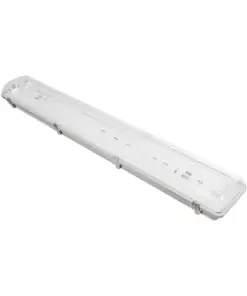 GLOBOSTAR® VIGAS 999-0250 Γραμμικό Βιομηχανικό Φωτιστικό Σκαφάκι Tri-Proof με Μεταλλικά Clips για 2 x Λάμπες T8 G13 90cm Τύπου Φθορίου LED Τροφοδοσίας Ενός Άκρου 120° AC 220-240V Αδιάβροχο IP65 - Γκρι με Διάφανο Κάλυμμα Πλαστικό PC - Μ100 x Π15 x Υ10cm