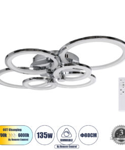 GLOBOSTAR® ROYAL-R 61324 Μοντέρνο Φωτιστικό Οροφής LED 135W 16200lm 360° AC 220-240V IP20 Ρυθμιζόμενο Λευκό CCT με Χειριστήριο από 2700K έως 6000K Dimmable - Lumileds SMD Chip - Ασημί Νίκελ - Μ80.5 x Π59 x Υ12cm - 3 Χρόνια Εγγύηση