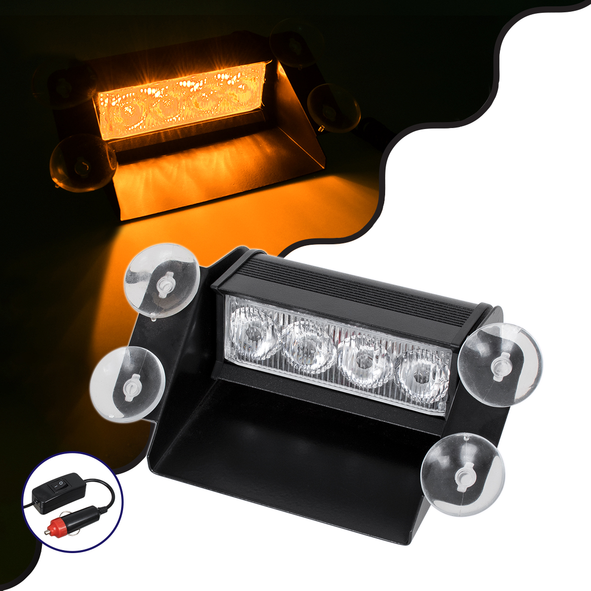 GloboStar® 85103 PRO Series Μπάρα Σήμανσης με Βεντούζες Στήριξης για Παρμπρίζ Οχήματος Οδικής Βοήθείας για Αυτοκίνητα & Φορτηγά 9 Προγραμμάτων Φωτισμού STROBE LED SMD 4W DC 10-30V IP20 Πορτοκαλί - Image 2