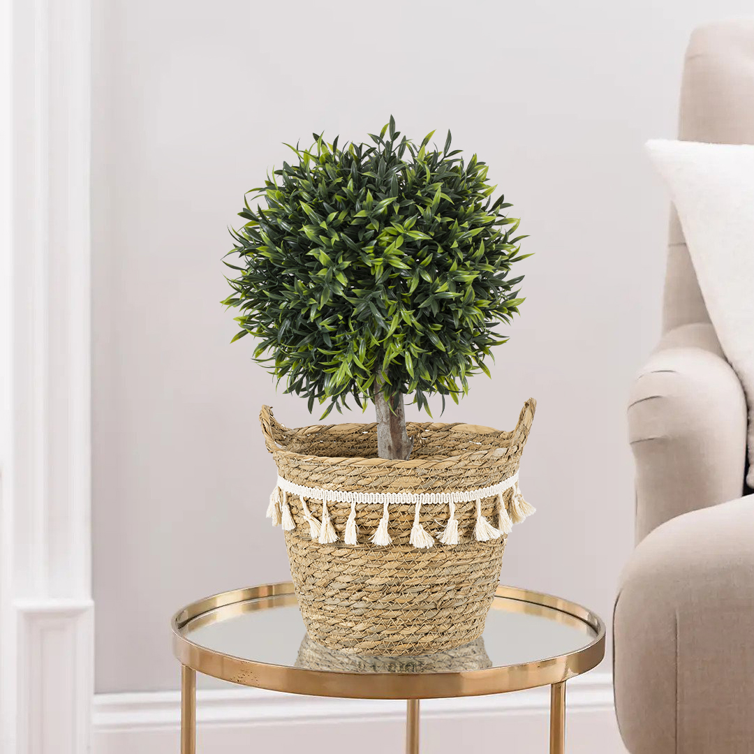 GloboStar® Artificial Garden SANTORINI 20284 Διακοσμητικό Πλεκτό Καλάθι - Κασπώ Γλάστρα - Flower Pot Μπεζ με Μακραμέ Φ20cm x Υ20cm - Image 9