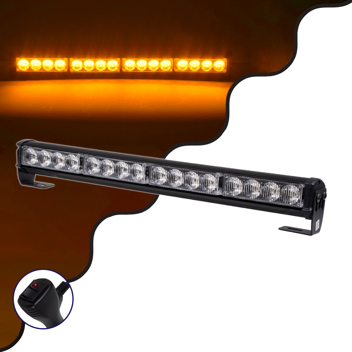 GloboStar® 85275 PRO Series Μπάρα Σήμανσης Οχήματος Οδικής Βοήθείας για Αυτοκίνητα & Φορτηγά 16 Προγραμμάτων Φωτισμού STROBE LED SMD 3030 32W DC 10-30V Αδιάβροχη IP66 Πορτοκαλί - Image 2