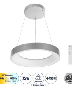 GLOBOSTAR® SALEM 61242 Μοντέρνο Κρεμαστό Φωτιστικό Οροφής LED 75W 8625lm 120° AC 220-240V IP20 Ρυθμιζόμενο Λευκό CCT με Χειριστήριο από 2700K έως 6000K Dimmable - Lumileds SMD Chip - Γκρι - Μ45 x Π45 x Υ6cm - 3 Χρόνια Εγγύηση