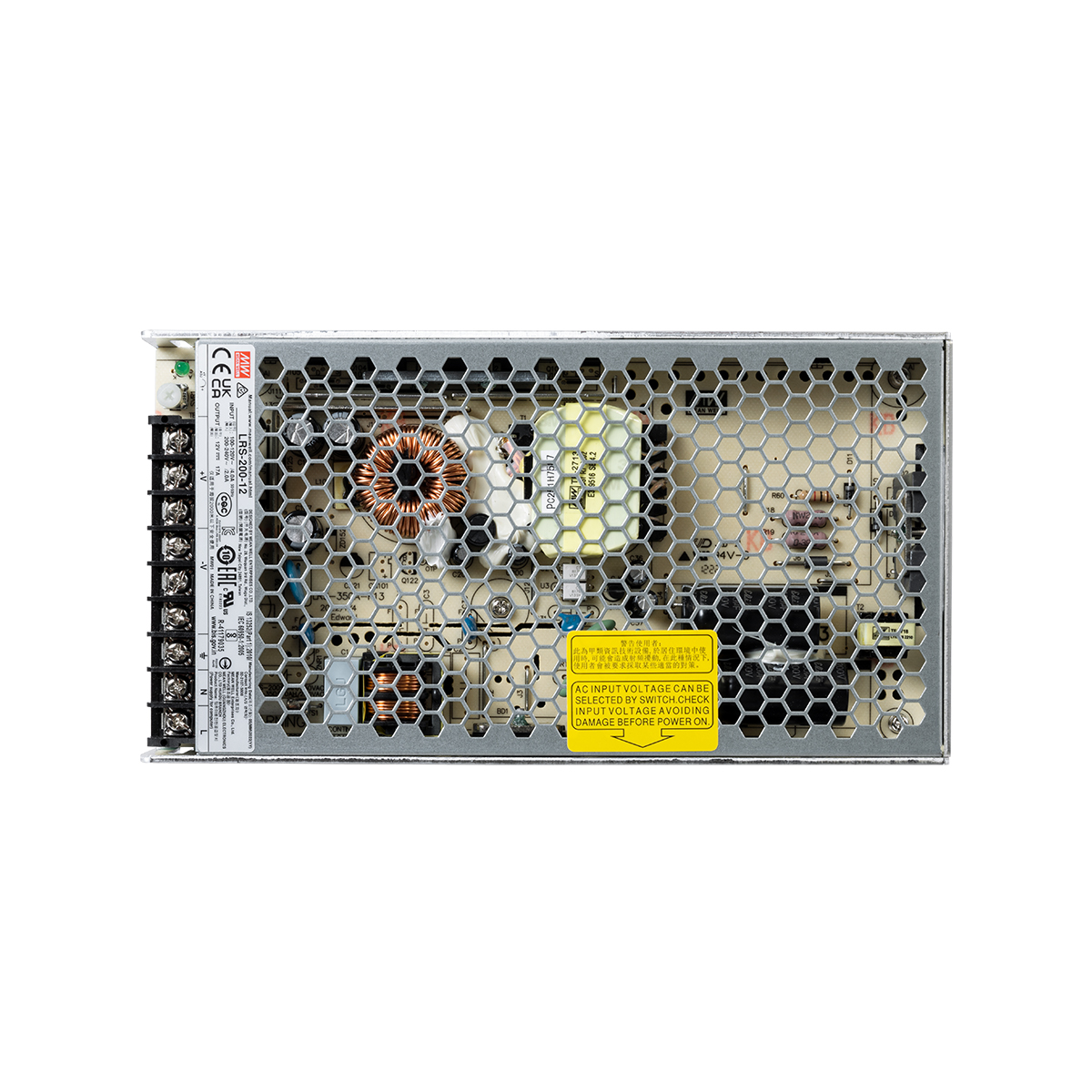GLOBOSTAR® MEANWELL-LRS200-12 90782 Τροφοδοτικό/Μετασχηματιστής PELV 200W 17A DC 12V IP20 - AC 220-240V σε DC 12V / Ρυθμιζόμενo από DC 10.2V έως DC 13.8V - Μ21.5 x Π11.5 x Υ3cm - 3 Χρόνια Εγγύηση - Image 6