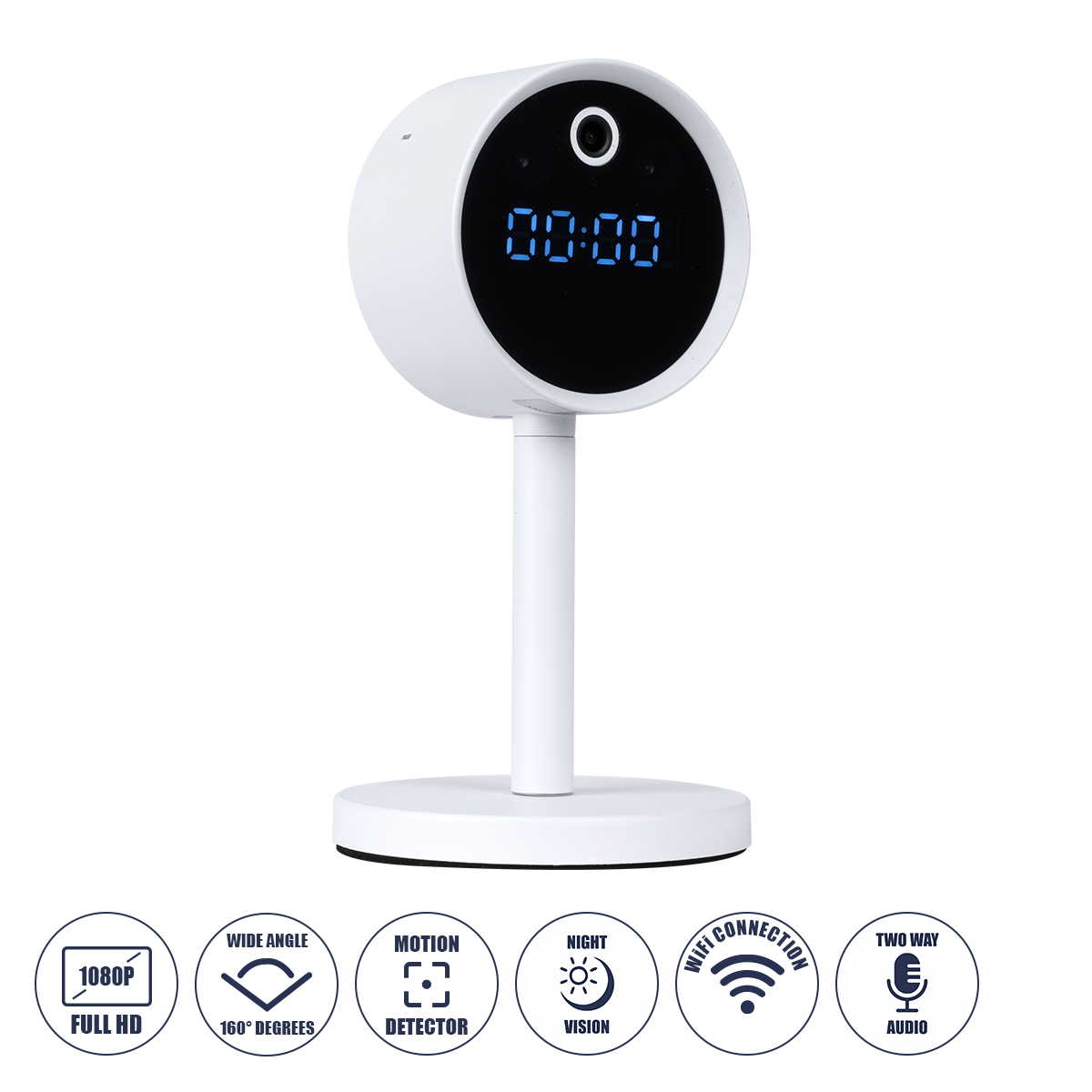 GloboStar® 86006 Rechargeable Table Camera WiFi HD 1080P 160° 1500mAh Two Way Audio Motion Detection & Digital Clock - Επαναφορτιζόμενη Επιτραπέζια Κάμερα WiFi HD 1080P 160° 1500mAh Διπλή Κατέυθυνση Ομιλίας Ανιχνευτή Κίνησης & Ψηφιακό Ρολόι - Λευκό - Image 2