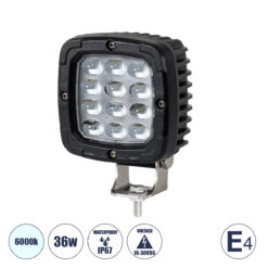 GloboStar® 85428 E4 Mark Vehicle & Forklift Work Lights – Φώτα Εργασίας για Οχήματα Περονοφόρα – Κλάρκ LED 36W DC 10-30V Αδιάβροχο IP67 Ψυχρό Λευκό 6000K Μ12.5 x Π9.5 x Υ6.5cm