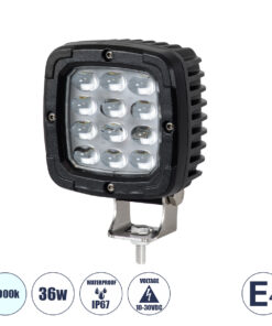 GloboStar® 85428 E4 Mark Vehicle & Forklift Work Lights – Φώτα Εργασίας για Οχήματα Περονοφόρα – Κλάρκ LED 36W DC 10-30V Αδιάβροχο IP67 Ψυχρό Λευκό 6000K Μ12.5 x Π9.5 x Υ6.5cm