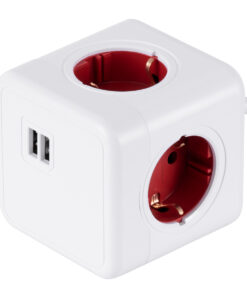 Alternative view of GloboStar® TRAVEL PowerCube PRO Certified 79642 Πολύπριζο 6 Θέσεων με 1.5m Kαλώδιο - 4 Πρίζες Ασφαλείας Childproof EU Schuko AC 220-240V & 2 Πρίζες USB Max 2.1A/DC 5V Μ7.5 x Π7.5 x Υ7.5 - Λευκό με Κόκκινο - Max Load 3680W/16A