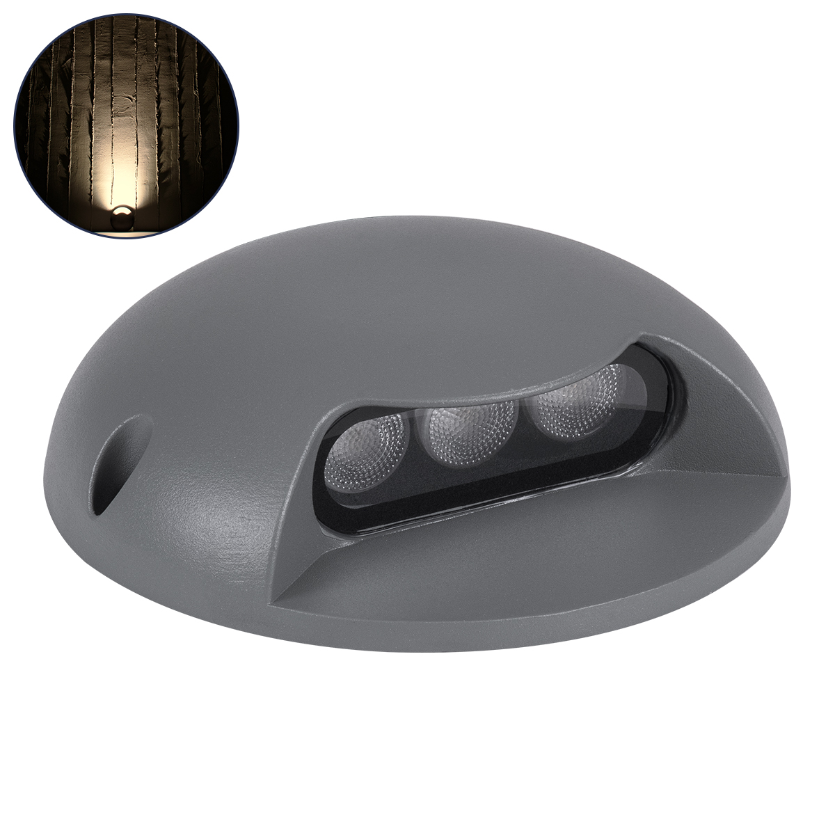 GLOBOSTAR® STEPLUNA 90622 Φωτιστικό Σκαλοπατιού / Διαδρόμου LED 3W 330lm 10° DC 24V Αδιάβροχο IP65 Θερμό Λευκό 2700K Dimmable - Bridgelux SMD Chip - Γκρι Ανθρακί Ματ - Μ12 x Π12 x Υ3cm - 3 Χρόνια Εγγύηση - Image 2