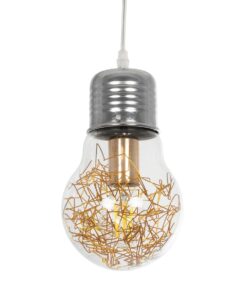 GLOBOSTAR® LAMP 999-0056 Μοντέρνο Κρεμαστό Φωτιστικό Οροφής με Ντουί 1 x E27 AC 220-240V IP20 - Διάφανο, Χρυσό & Ασημί - Μ15 x Π15 x Υ27cm